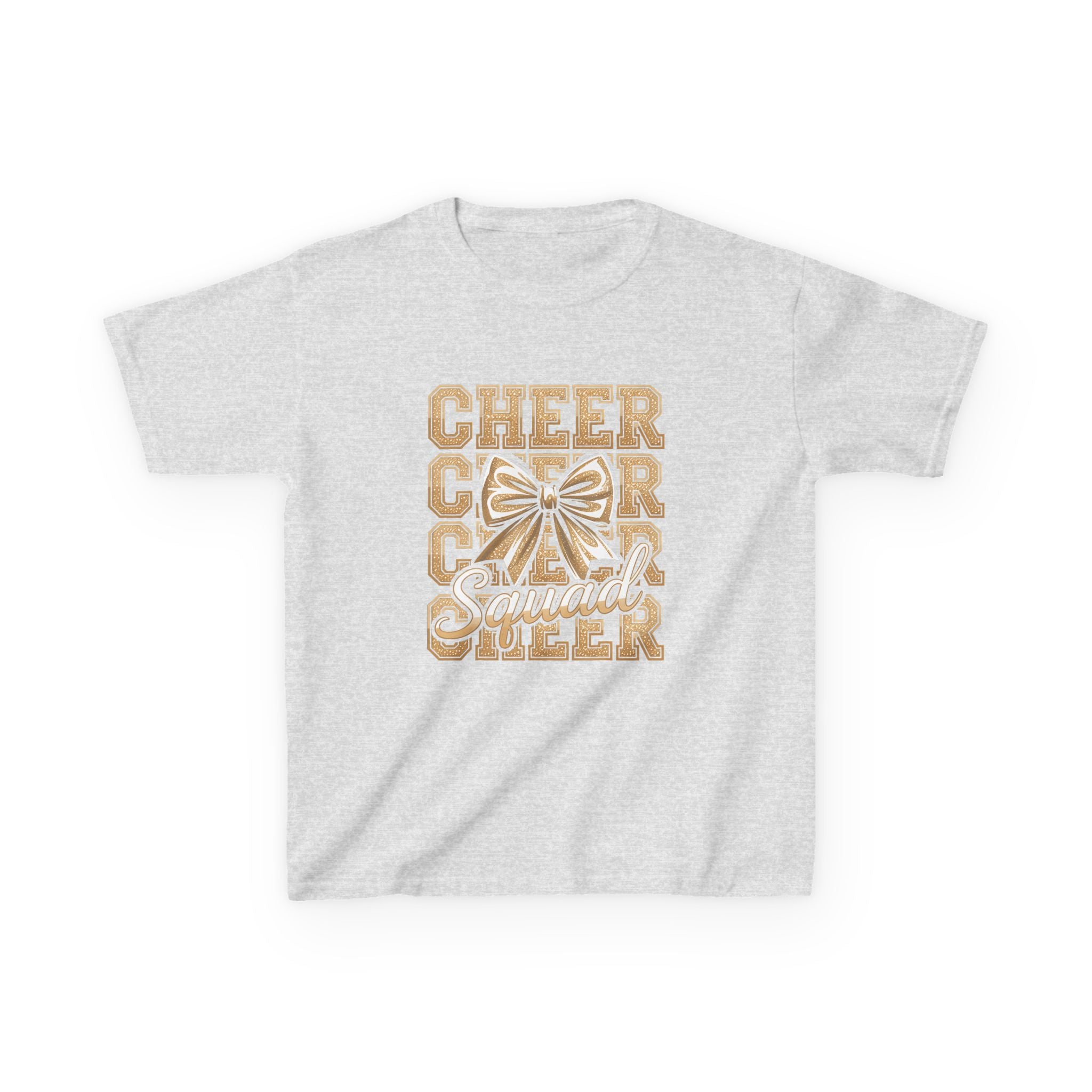 Kids Cheerleader T‑Shirt — "Cheer Squad" Gold Retro Pom Design
