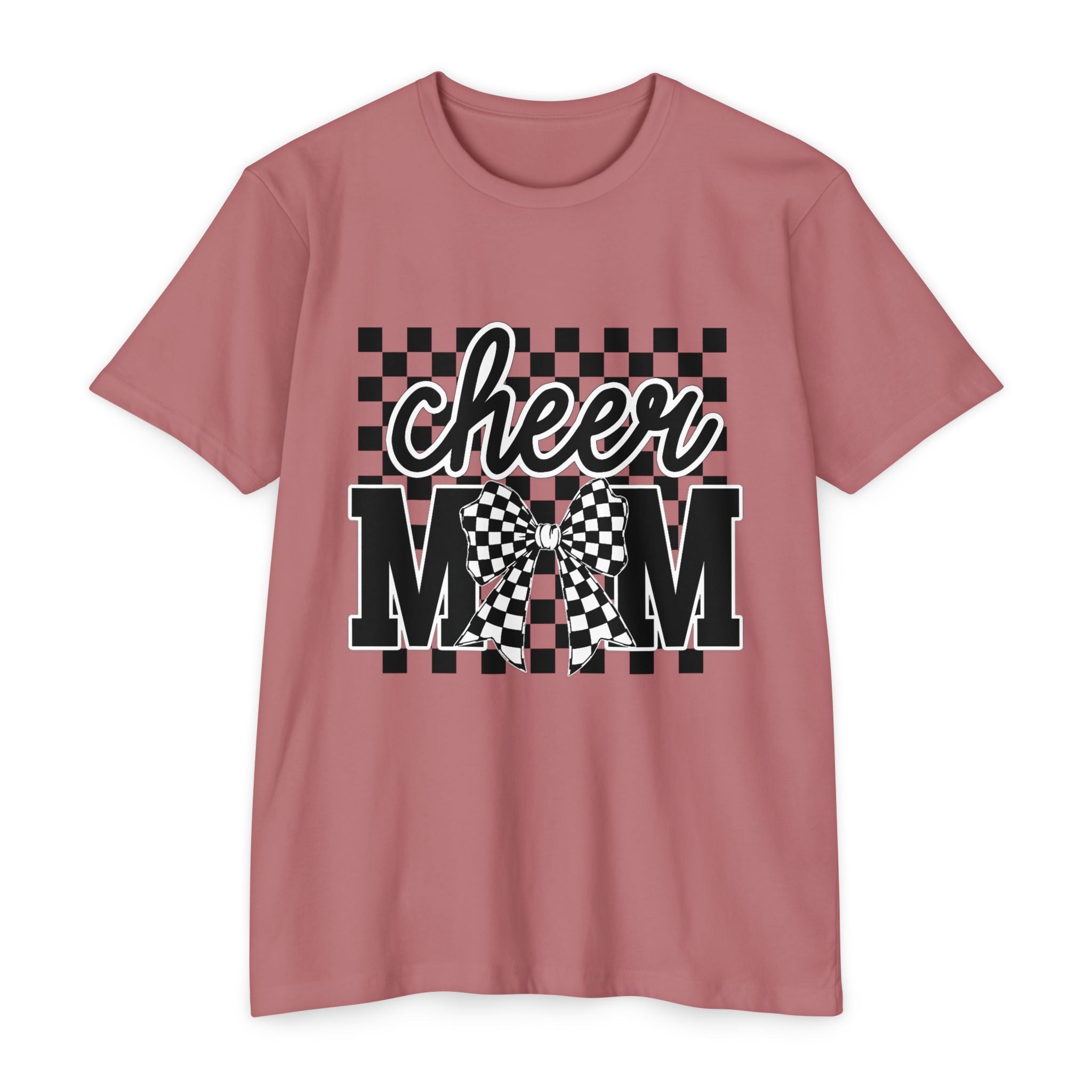 Cheer Mom Graphic T‑Shirt — Checkerboard Bow Design