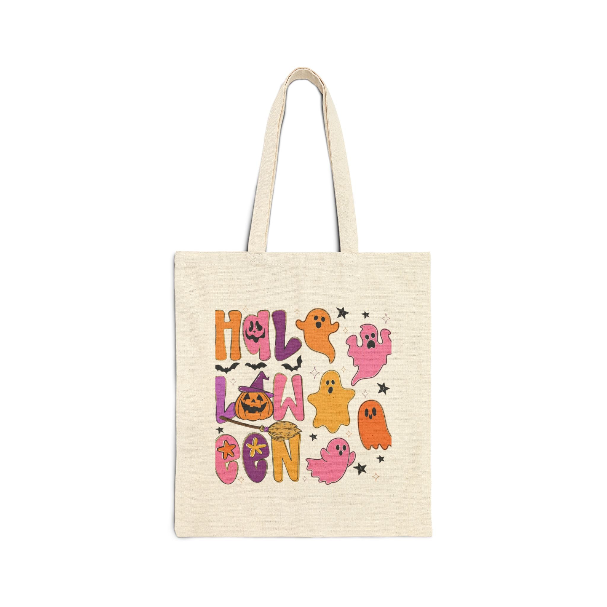 Halloween Ghosts Canvas Tote Bag — Cute Retro Trick-or-Treat Shopper