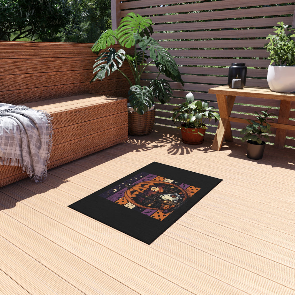 Halloween Pumpkin Ghost Outdoor Rug — Spooky Front Porch Doormat