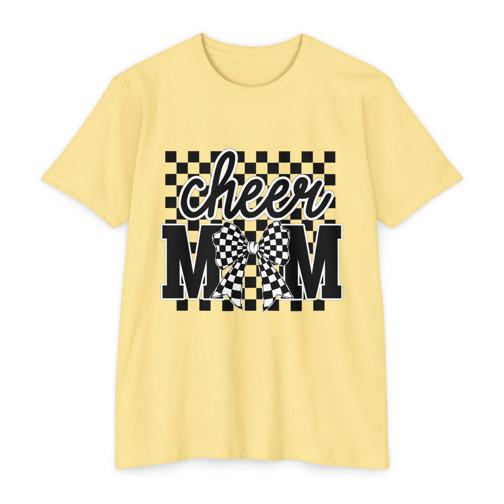 Cheer Mom Graphic T‑Shirt — Checkerboard Bow Design