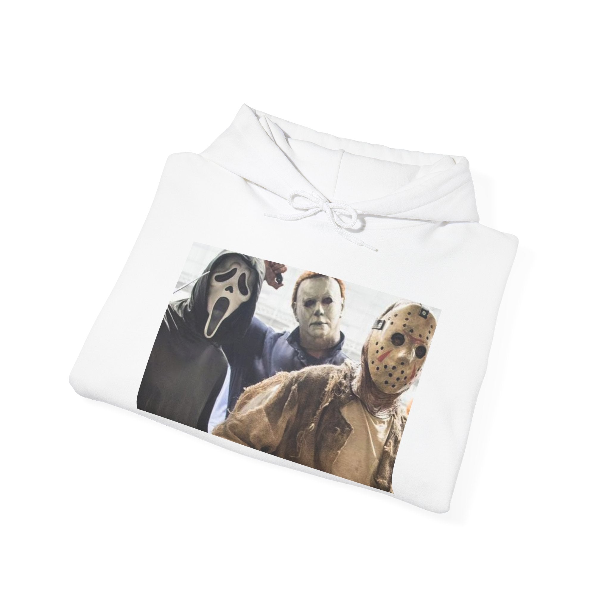 Horror Icons Hoodie – Classic Slasher Mask Trio Graphic