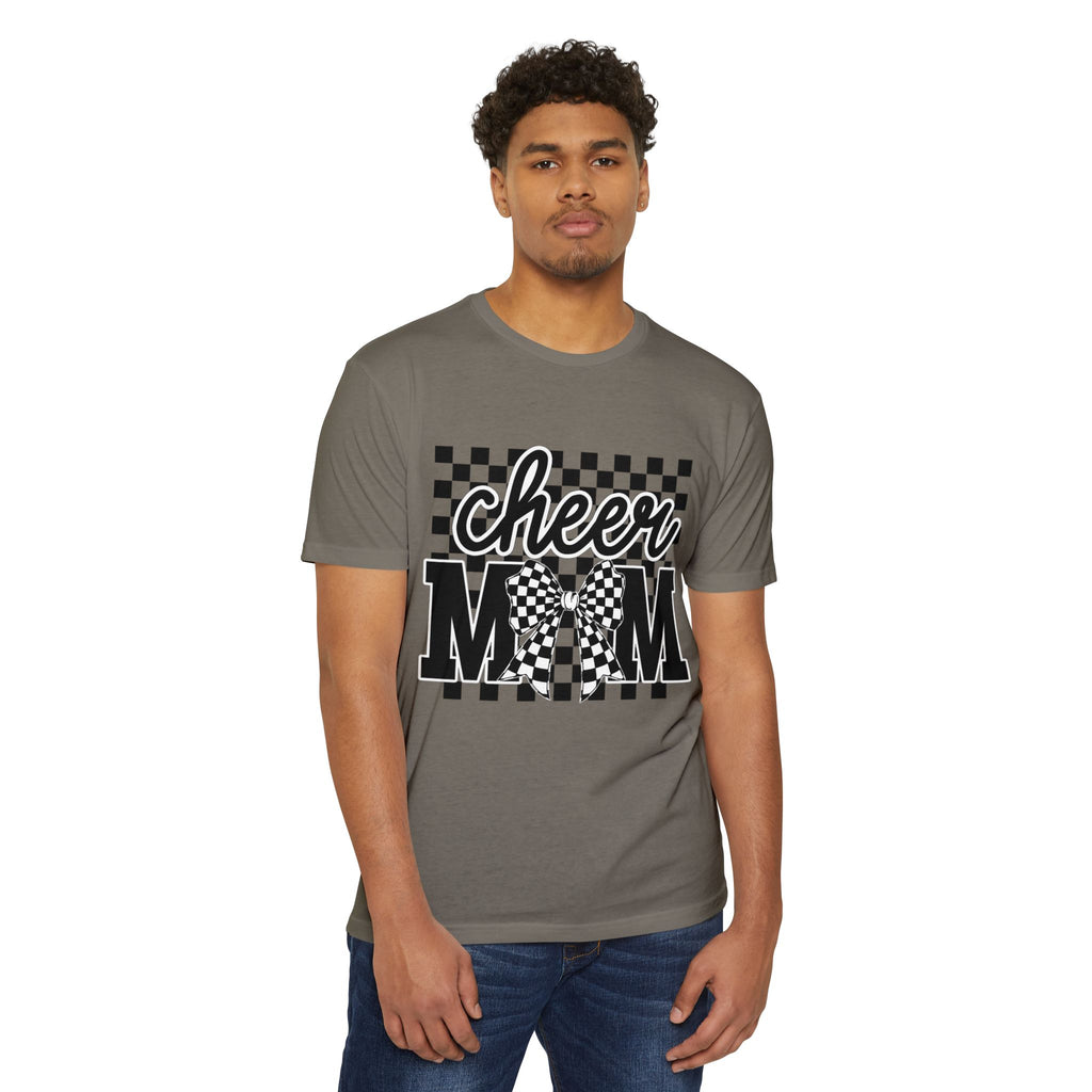 Cheer Mom Graphic T‑Shirt — Checkerboard Bow Design