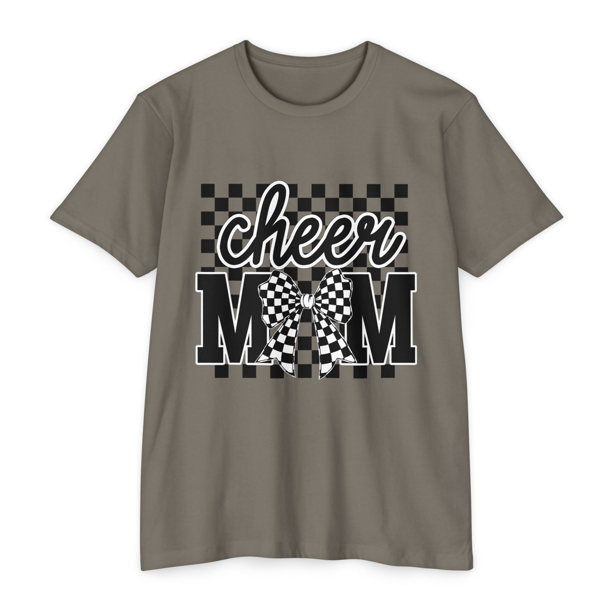 Cheer Mom Graphic T‑Shirt — Checkerboard Bow Design