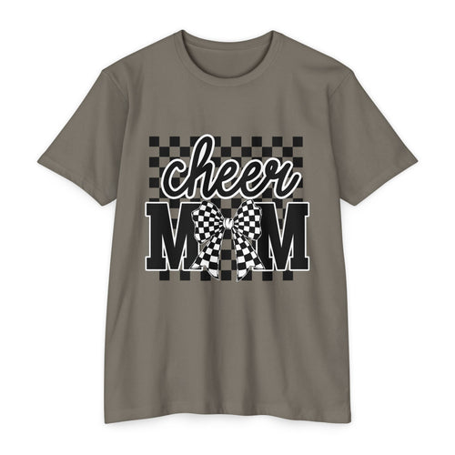 Cheer Mom Graphic T‑Shirt — Checkerboard Bow Design