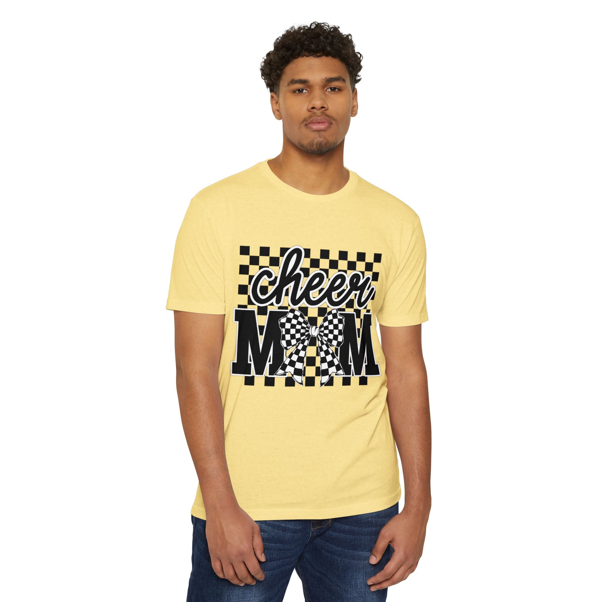 Cheer Mom Graphic T‑Shirt — Checkerboard Bow Design