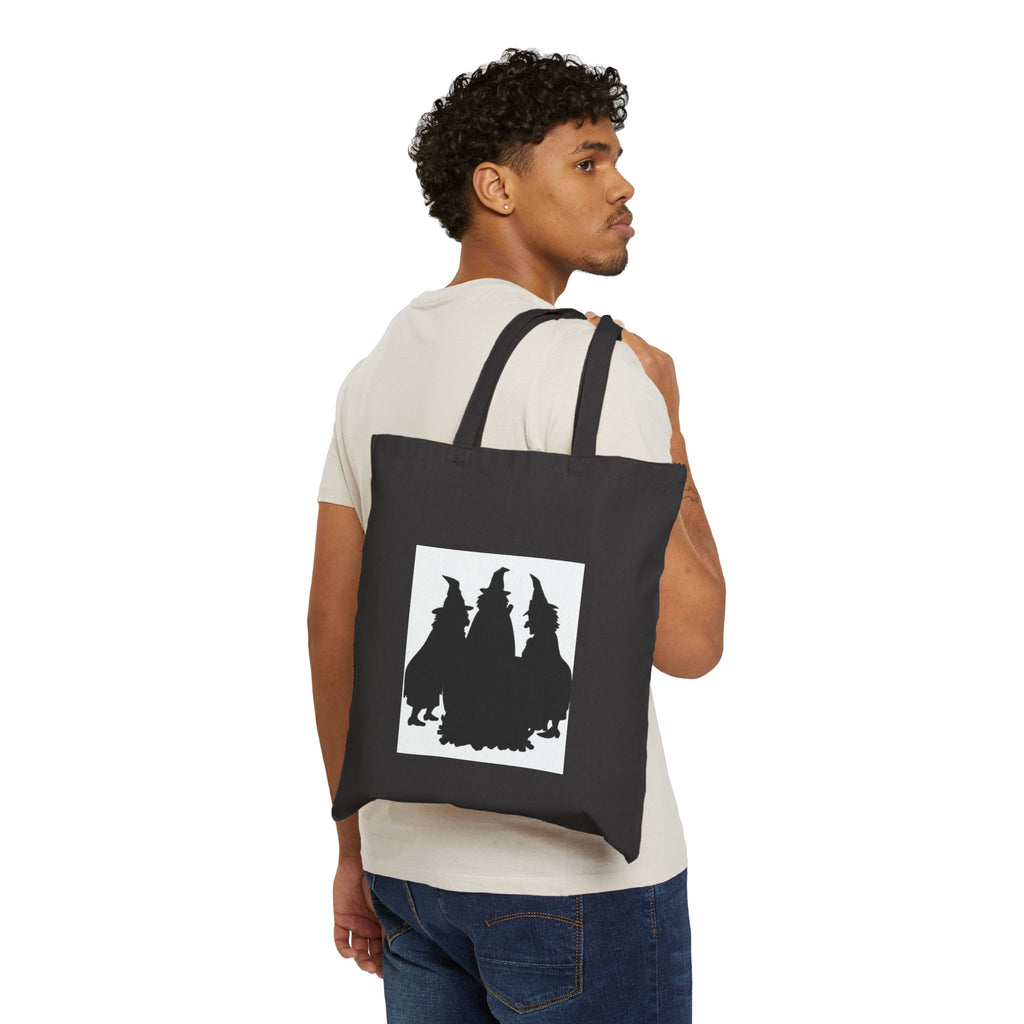 Witch Trio Silhouette Cotton Tote Bag — Halloween Witchy Canvas Shopper