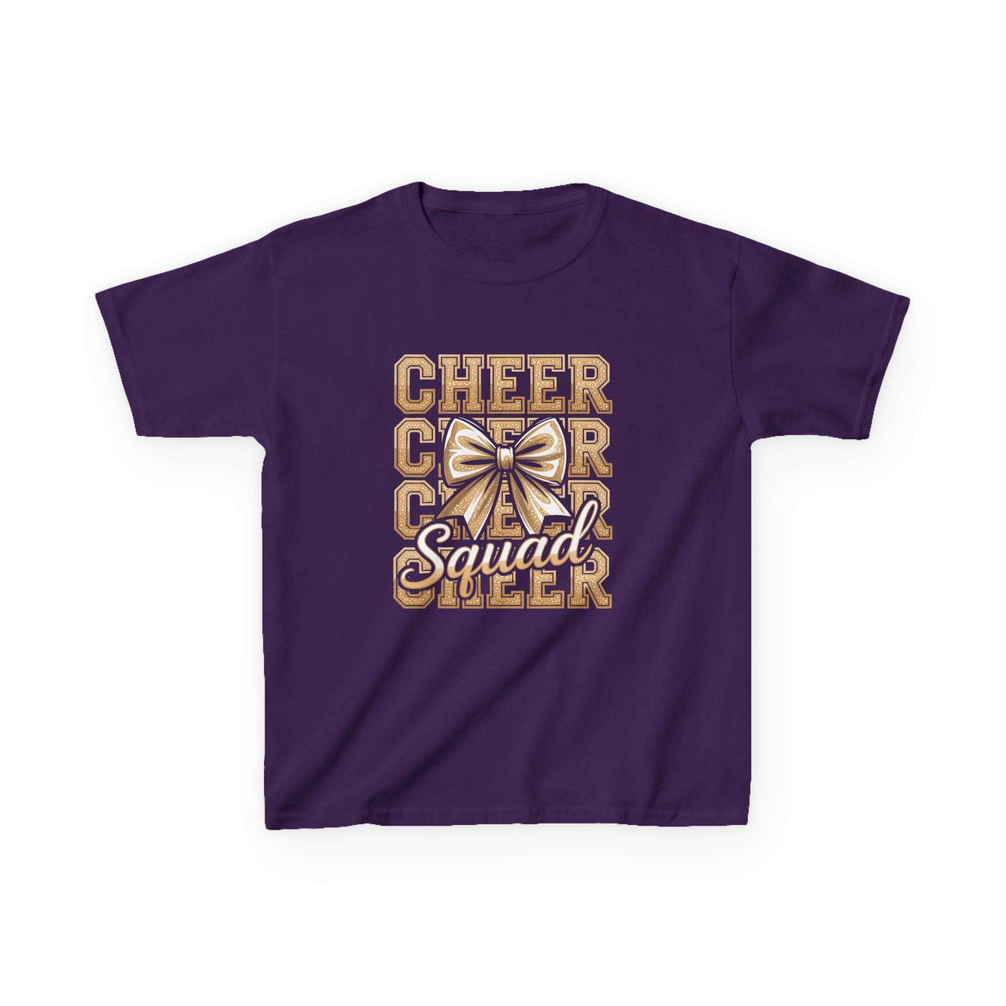 Kids Cheerleader T‑Shirt — "Cheer Squad" Gold Retro Pom Design