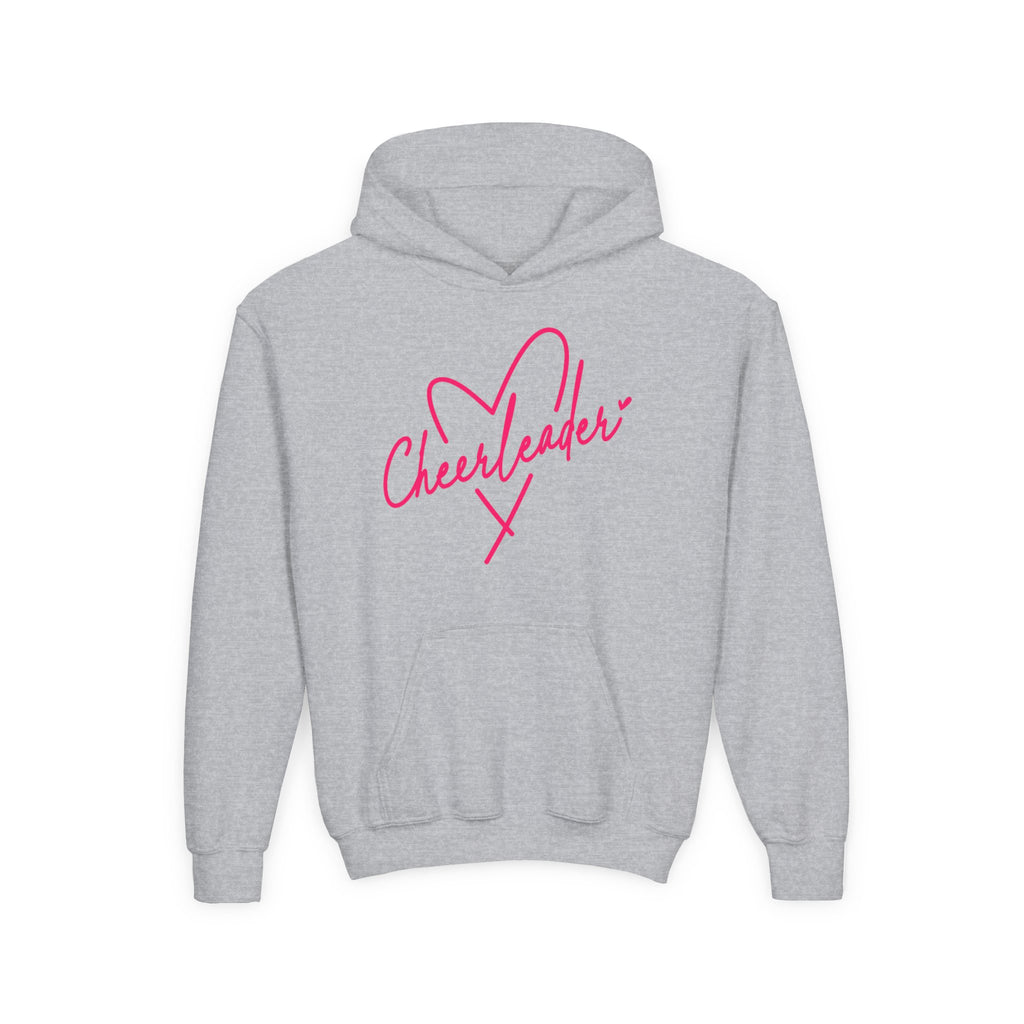 Cheerleader Youth Hoodie — Pink Heart Cheer Graphic Pullover