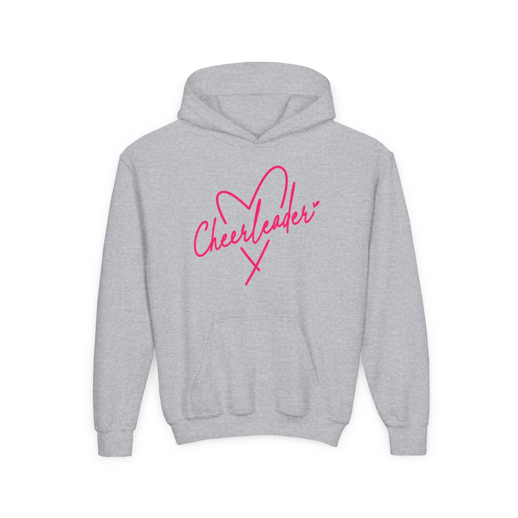 Cheerleader Youth Hoodie — Pink Heart Cheer Graphic Pullover