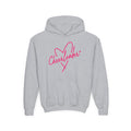 Cheerleader Youth Hoodie — Pink Heart Cheer Graphic Pullover