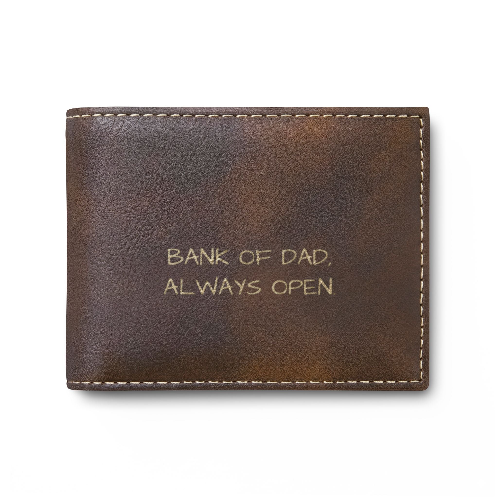 Bi-Fold Wallet — "Bank of Dad, Always Open" Leather Card Wallet