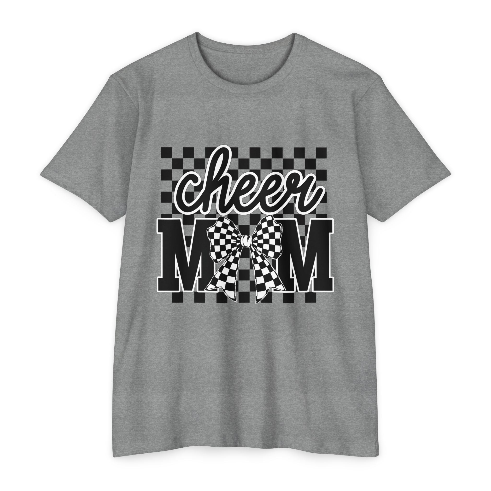 Cheer Mom Graphic T‑Shirt — Checkerboard Bow Design